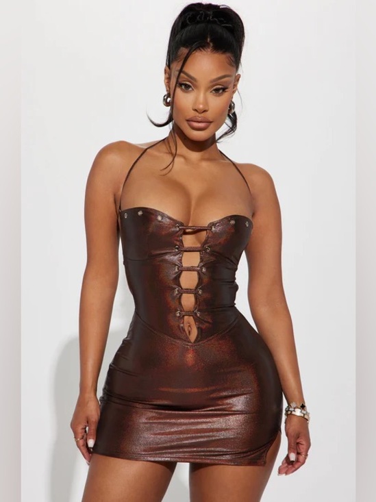 Fashion Nova Dresses & Skirts - Fashion Nova Ashlynn Lace Up Mini Dress - Chocolate